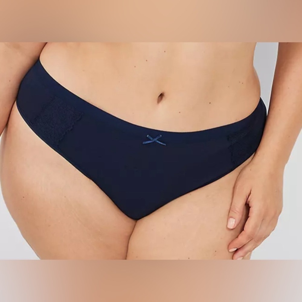 Cacique Intimates-NEW-STRAITS TIMES Thong Panty With Lace Back. Maritime Blue.